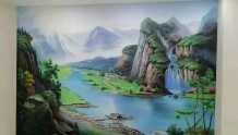 岳阳浮雕壁画山水风景手绘彩绘公司【美佳彩绘】